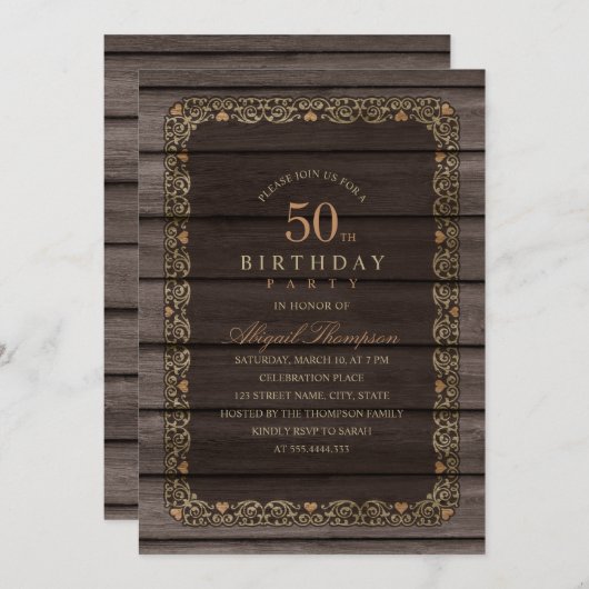 第50誕生日素朴ウッドファンシーカントリーパーティー 招待状 (正面/裏面)