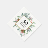 第50誕生日素朴冬の緑のレッドボウ スタンダードカクテルナプキン (角)