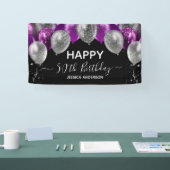 第50誕生日紫の銀の風船バナー 横断幕 (トレードショー)