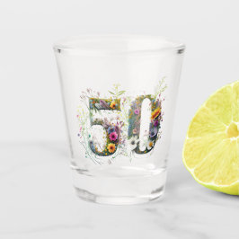 第50誕生日花飾り野花文字 ショットグラス