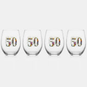 第50誕生日花飾り野花文字 ステムなしワイングラス (正面)