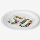 第50誕生日花飾り野花文字 ペーパープレート (アングル)