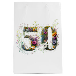 第50誕生日花飾り野花文字 ミディアムペーパーバッグ