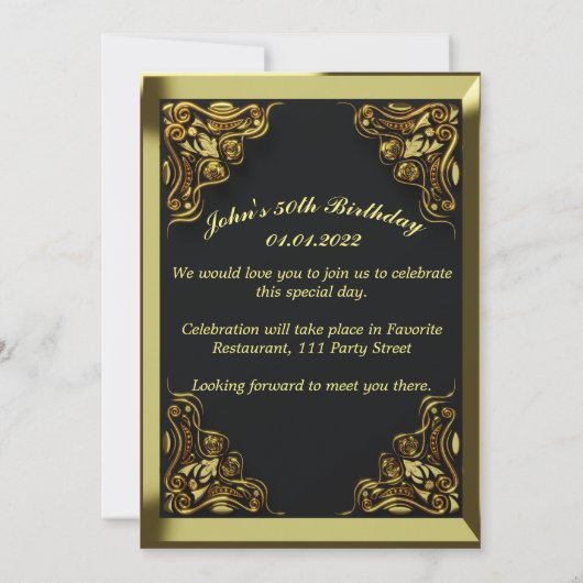 第50誕生日規則金ゴールドグリーティング 招待状 (裏面)