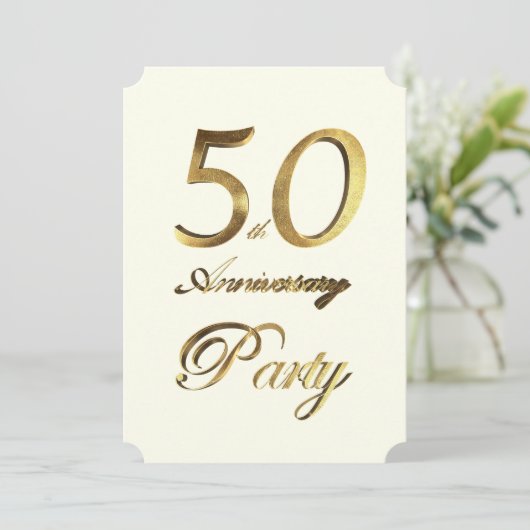 第50誕生日記念日金ゴールドアイボリー 招待状 (スタンド正面)