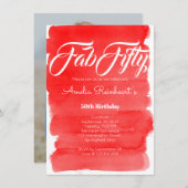 第50誕生日赤エレガント書道スタイル 招待状 (正面/裏面)