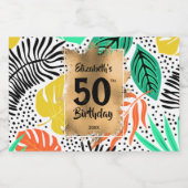 第50誕生日金ゴールドオンカラフルプラントミニ リキュールボトルラベル (シングルラベル)