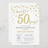 第50誕生日金ゴールドグリッターダイヤモンド招待状 招待状 (正面/裏面)