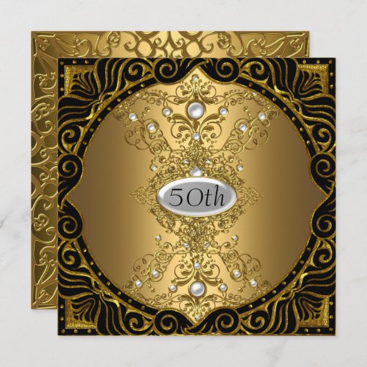 第50誕生日金ゴールドパーティの招待状 招待状 (正面/裏面)