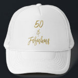 第50誕生日金箔と白トラック帽 キャップ<br><div class="desc">50番目の誕生日フェイク金ゴールドと彼女のための白い誕生日トラック運転手の帽子。</div>