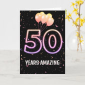 第50誕生日風船と紙吹雪 カード (黄色い花)