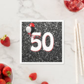 第50誕生日風船オンブラックグリッターナプキンス スタンダードカクテルナプキン (インサイチュ)