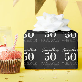 第50誕生日50パーソナライズされたファブラス白黒 ラッピングペーパー
