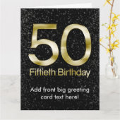 第50誕生日、エレガントで黒い金ゴールドの魅力 カード (黄色い花)