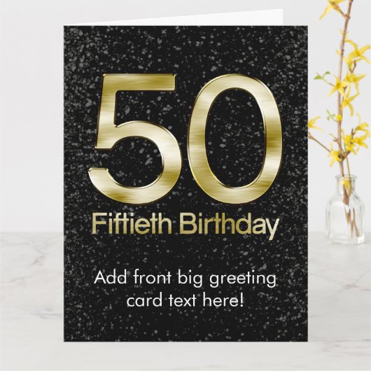 第50誕生日、エレガントで黒い金ゴールドの魅力 カード (黄色い花)