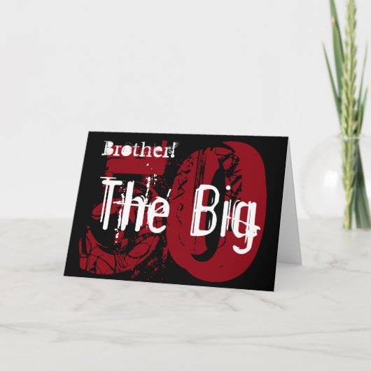 第50誕生日、兄弟、白、赤い黒 カード (正面)
