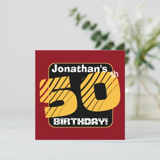 第50誕生日(名前をカスタムする番号ストライプのA13) 招待状 (スタンド正面)