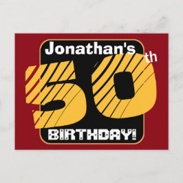 第50誕生日(名前をカスタムする番号ストライプのA14) 案内ポストカード