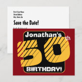 第50誕生日(名前をカスタムする番号ストライプのA14) 案内ポストカード (正面/裏面)