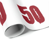 第50誕生日、白の赤い文字 ラッピングペーパー (ロールコーナー)