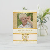 第50誕生日-金ゴールドのダマスク織の写真の招待状 招待状 (スタンド正面)