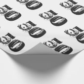 第50誕生日、黒、白の青い文字 ラッピングペーパー (角)