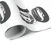 第50誕生日、黒、白の青い文字 ラッピングペーパー (ロールコーナー)