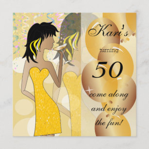 第50誕生日Bash Girlパーティー 黄金色 招待状