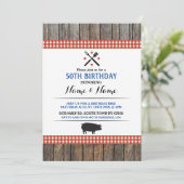 第50誕生日BBQ年齢の素朴で赤いブタのロースト 招待状 (スタンド正面)