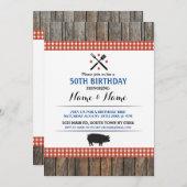 第50誕生日BBQ年齢の素朴で赤いブタのロースト 招待状 (正面/裏面)