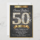 第50金ゴールドダイヤモンドチャルクボード誕生日招待状 招待状 (正面)