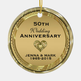 第50金ゴールド結婚記念日オーナメント セラミックオーナメント