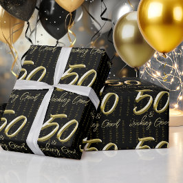 第50金ゴールド誕生日名前をカスタムする包装紙 ラッピングペーパー