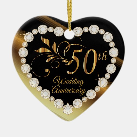 第50金結婚記念日の記念品 セラミックオーナメント (正面)