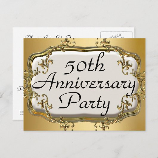 第50金記念日のパーティの招待状の郵便はがき インビテーションポストカード (正面/裏面)