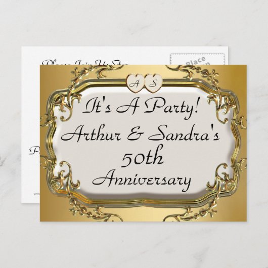 第50金記念日のパーティの招待状の郵便はがき インビテーションポストカード (正面/裏面)