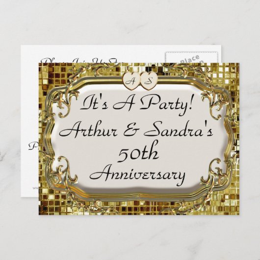 第50金記念日のパーティの招待状の郵便はがき インビテーションポストカード (正面/裏面)