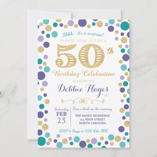 第50驚きの誕生日のパーティの招待状 招待状 (正面)