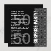 第50驚きの誕生日のモダンな白黒の灰色 招待状 (正面/裏面)