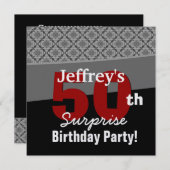 第50驚きの誕生日の黒の赤く白いダイヤモンド 招待状 (正面/裏面)