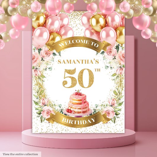 第50魅力的誕生日赤面金ゴールドバナーデザイン タペストリー