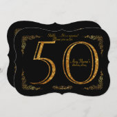 第50、誕生会第50、素晴らしいのGatsby、黒及び金ゴールド 招待状 (正面/裏面)