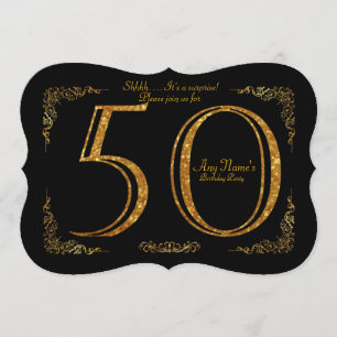 第50、誕生会第50、素晴らしいのGatsby、黒及び金ゴールド 招待状