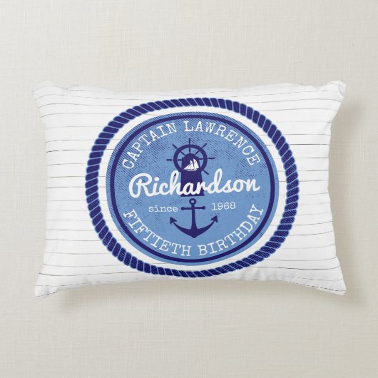 第50 nautical Rope Anchor Helm誕生日の大尉 アクセントクッション (正面)