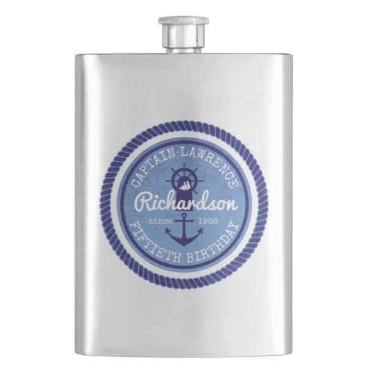 第50 nautical Rope Anchor Helm誕生日の大尉 フラスク (正面)