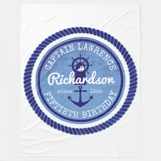 第50 nautical Rope Anchor Helm誕生日の大尉 フリースブランケット (正面)