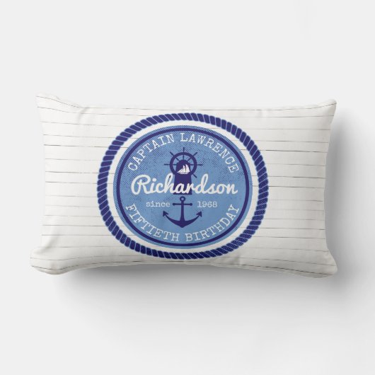 第50 nautical Rope Anchor Helm誕生日の大尉 ランバークッション (正面)