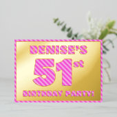 第51回バースデーはっきりしたタ・パーティ:おもしろい、ピンクストライプ・# 51 箔招待状 (立ち正面)