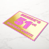 第51回バースデーはっきりしたタ・パーティ:おもしろい、ピンクストライプ・# 51 箔招待状 (回転した状態)