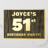 第51回バースデーパーティはっきりしたーフェイク:, Wood Grain Pattern 箔招待状 (正面)
